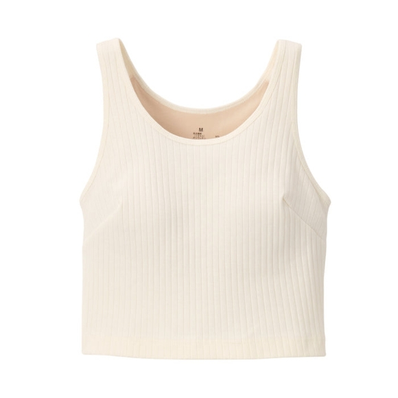 Muji Women's Cotton Stretch Ribbed Short Tank Top with Bra - S - Picture 9 of 12
